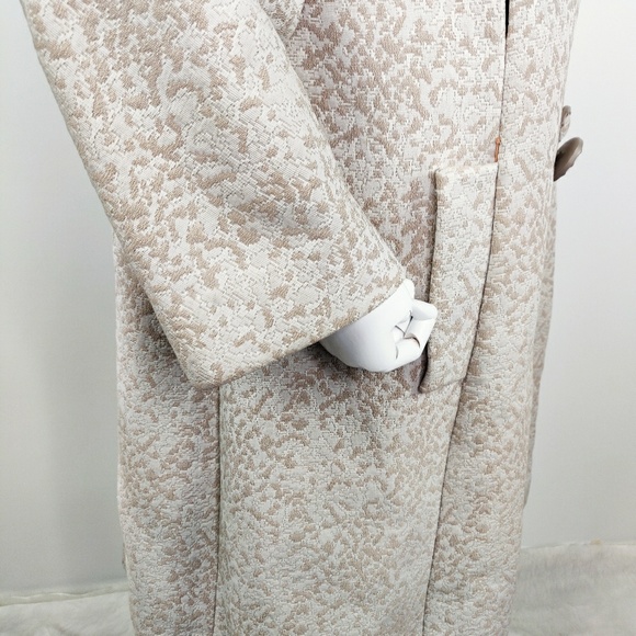 Vintage 60s Double Breasted Taupe Brocade Coat M - Picture 5 of 8